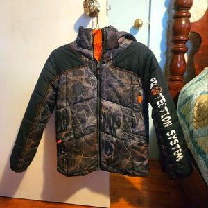 Boys Protection System winter puffer coat black and camo 10/12